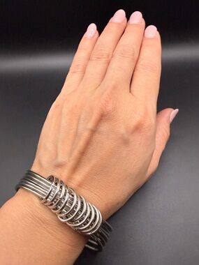 Chic Silver Tone Multi-Band Coil Bracelet